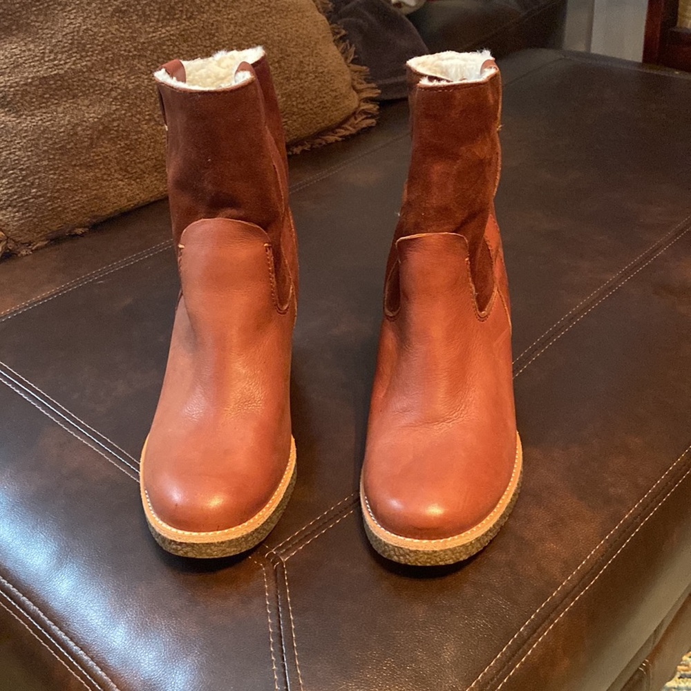 Dolce Vita Cognac Wedge Booties with Leather, Shearling & Suede - Picture 2 of 5